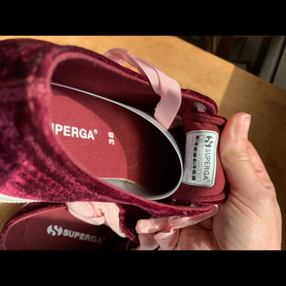 Superga Fantasia Collection Velvet Sneakers  7.5W, 6M, 38. NIB Burgundy/Pink - Picture 7 of 14
